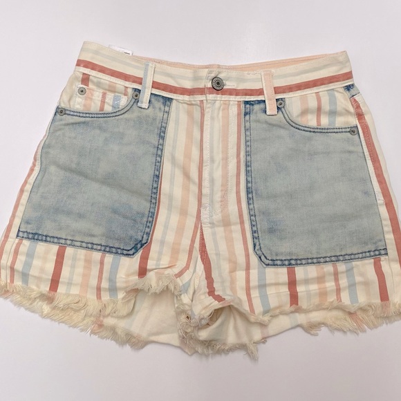 American Eagle Outfitters Pants - American Eagle Outfitters Multi Color Striped Denim Mom Shorts High Waist Sz 0